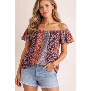 Maeve Anthropologie Floral Off Shoulder Romantic Boho Ruffle Top Size Small